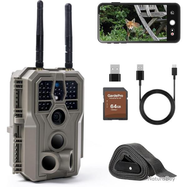 Cam�ra de Chasse WiFi 64MP 4K GardePro E8 2.0 Vision Nocturne 30m Carte SD 64Go IP66