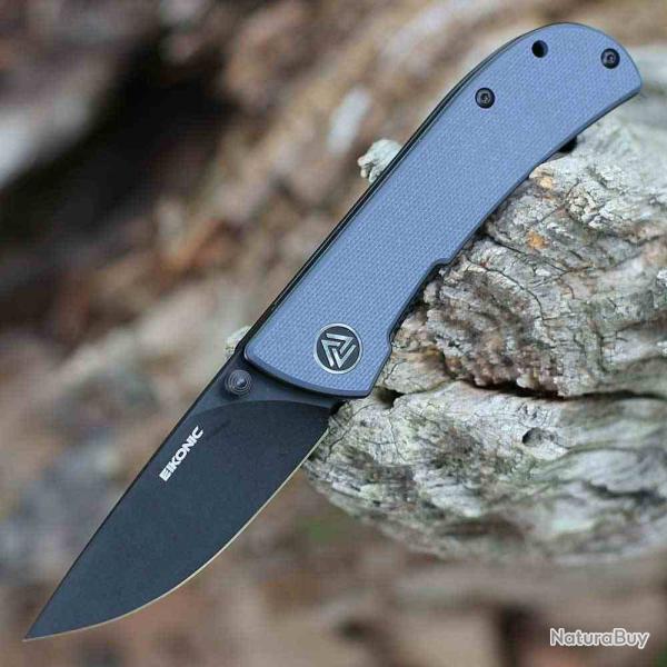Couteau Eikonic Fairwind Lame Drop Point Acier D2 Manche G10 Bleu Liner Lock Clip EKC220BGY