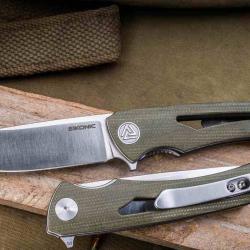 Couteau Eikonic Aperture Lame Drop Point Acier D2 Manche Micarta Vert OD Liner Lock Clip EKC551SGN -