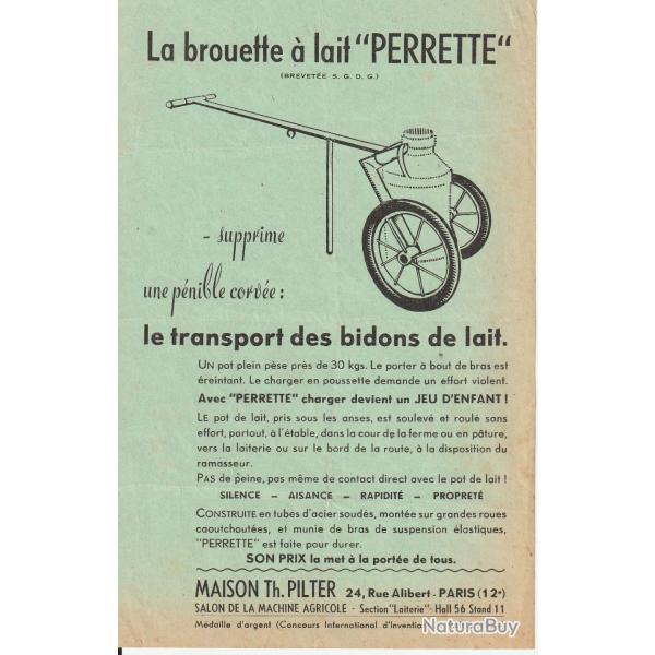 France Rare Feuillet Publicitaire Brouette a Lait PERRETTE 1954 Maison PH Pilter Paris  Agriculture