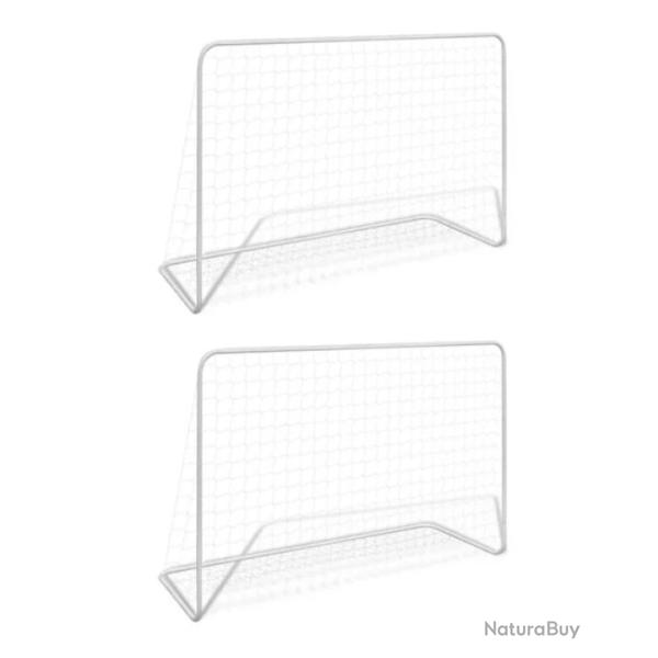 But football acier blanc 182x61x122 cm avec filet r�sistant intemp�ries 2pcs