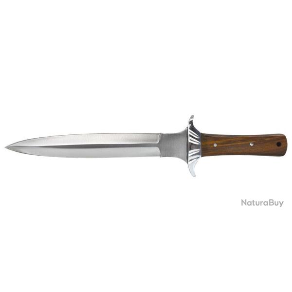 Dague de chasse double tranchant - Lame 244mm - Manche Bois de rose - Etui Cuir