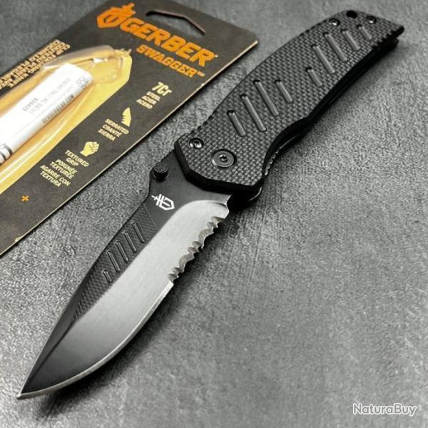 Couteau Tactical Gerber Swagger Lame Acier 7Cr17MoV Serrat Manche G-10 Framelock Clip 099