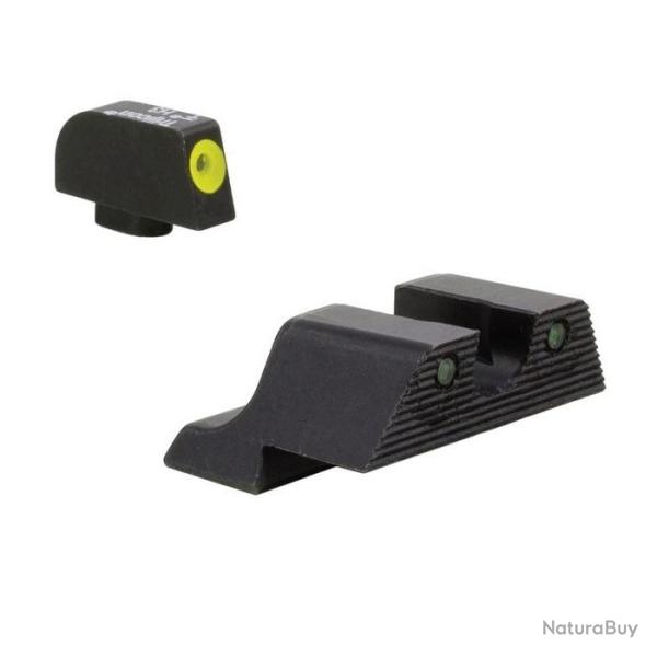 Hausse + guidon TRIJICON HD XR Vert/Jaune pour GLOCK 17, 17L, 19, 22, 23, 24, 25, 26, 27, 28, etc..