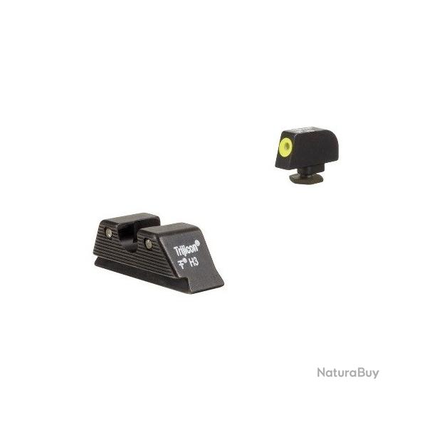 Hausse + guidon TRIJICON HD XR Vert/Jaune pour GLOCK 17MOS, 19MOS, 34MOS, 45MOS, 17, 17L, etc ...
