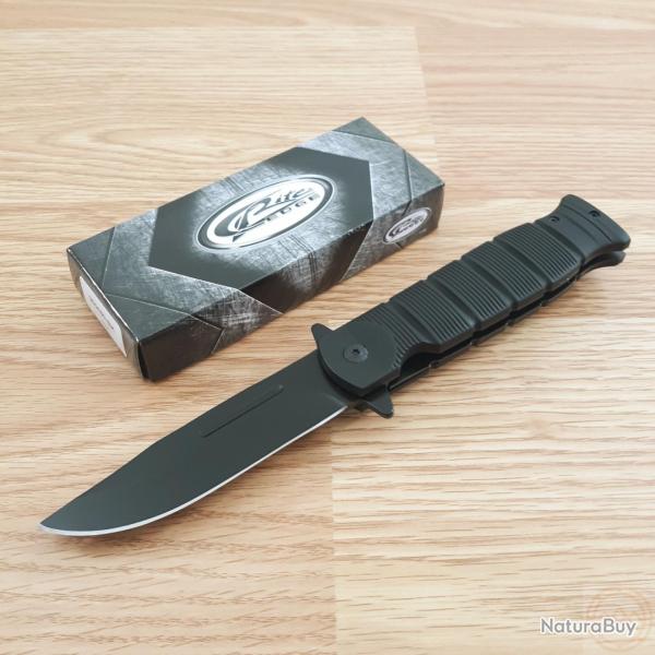 Couteau Semi Automatique Tactical Urbain Lame Clip Point Acier Inox Manche ABS Linerlock Clip 80BK