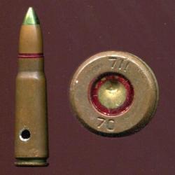 7.62 x 39 AK47 - URSS - tra&ccedil;ante pointe verte - &eacute;tui acier cuivr&eacute; - usine  711 dans les ann&eacute;es 1970