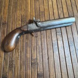 PISTOLET A PERCUSSION JUXTAPOS&Eacute;S DE DEFENSE CIRCA 1840-50 ARME GRAV&Eacute;E EN L'&Eacute;TAT