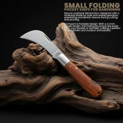 Couteau Pliant Serpette Lame Hawkbill Acier 3Cr13 Finition Satin&eacute;e Manche Bois Marron Lockback 0600