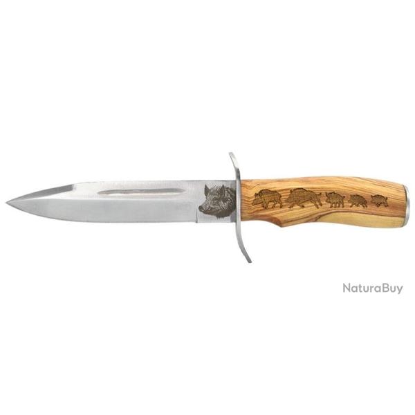 Dague de chasse Keiler gravure sanglier - Lame 160mm - Manche Olivier - Etui Cuir