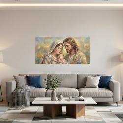 J&eacute;sus Marie et Joseph "La pri&egrave;re de J&eacute;sus" / La Sainte famille / Peinture impressionniste 120x60 cm