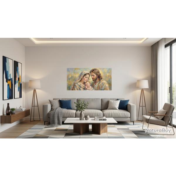 J�sus Marie et Joseph "La pri�re de J�sus" / La Sainte famille / Peinture impressionniste 120x60 cm