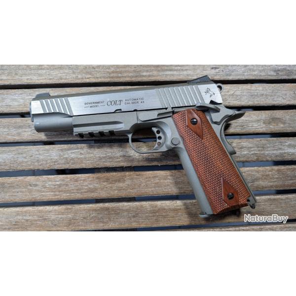 CYBERGUN/KWC Colt 1911 RailGun Stainless Silver CO2 GBB