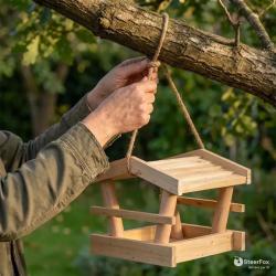 Mangeoire suspendue en bois de pin 19 cm pour oiseaux du jardin