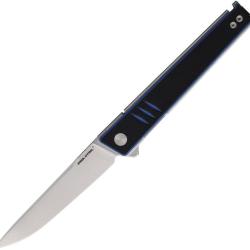 Couteau Pliant Real Steel Kikashi Linerlock Lame 14C28N Stonewash Manche G10 Noir Bleu RS8071DS