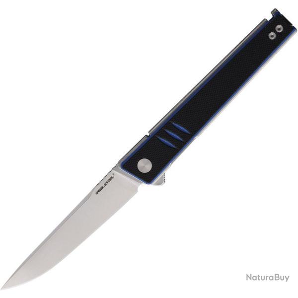 Couteau Pliant Real Steel Kikashi Linerlock Lame 14C28N Stonewash Manche G10 Noir Bleu RS8071DS