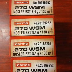 BALLES NORMA  270WSM NOSLER BST 8.4g /130gr - 4 boites de 20 cartouches