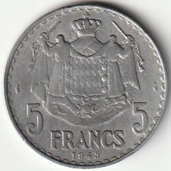 Pi&egrave;ce de Monnaie MONACO - PRINCIPAUT&Eacute; DE MONACO -5 Francs - Louis II 1945