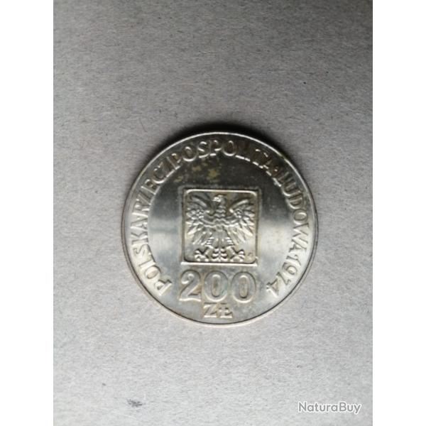 POLOGNE - MONNAIE DE 200 ZLOTY  EN ARGENT DE 1974