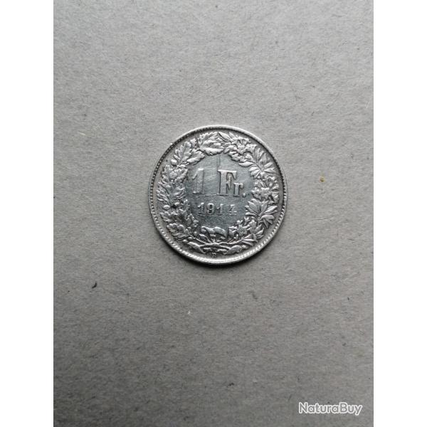 SUISSE - MONNAIE DE 1 FRANC  EN ARGENT DE 1914