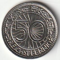 Pi&egrave;ce de Monnaie Allemagne  50 reichspfennig 1929 A