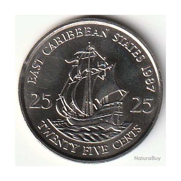 Pi�ce de Monnaie �tats de la Cara�be orientale 25 cents Elizabeth II 2e effigie 1987