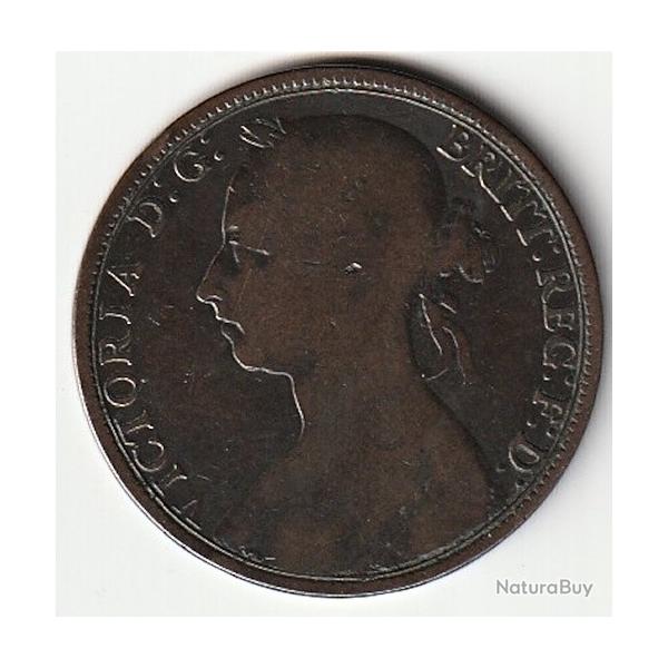Pi�ce de Monnaie Angleterre 1 penny Victoria 2e type, "bun head" 1890