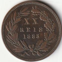 Pi&egrave;ce de Monnaie Portugal XX r&eacute;is - Louis Ier 1883 Recherch&eacute;e Bronze