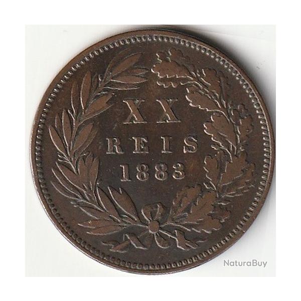 Pi�ce de Monnaie Portugal XX r�is - Louis Ier 1883 Recherch�e Bronze