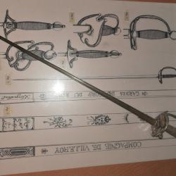 Ep&eacute;e de garde du corps du roi restauration + planche M PETARD