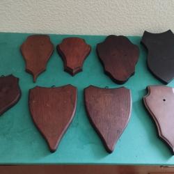 LOT DE 8 ECUSSONS BOIS TROPHEE CHASSE CHEVREUIL CHAMOIS TAXIDERMIE