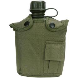 Gourde plastique militaire Fosco avec housse vert arm&eacute;e 1L