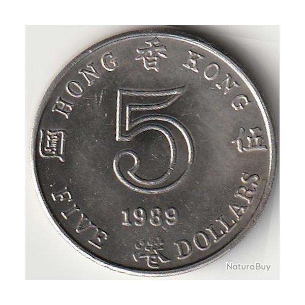 PIECECDE Monnaie Chine Hong Kong Elizabeth II 3e effigie 5 Dollars 1989