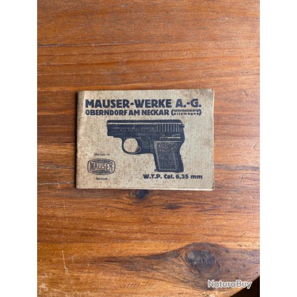 Notice d'origine pistolet MAUSER W.T.P 6,35