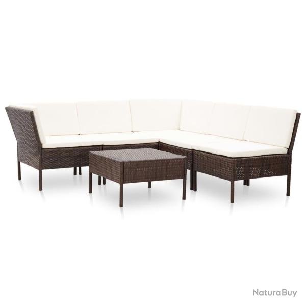Salon de jardin 6 pcs avec coussins R�sine tress�e Marron