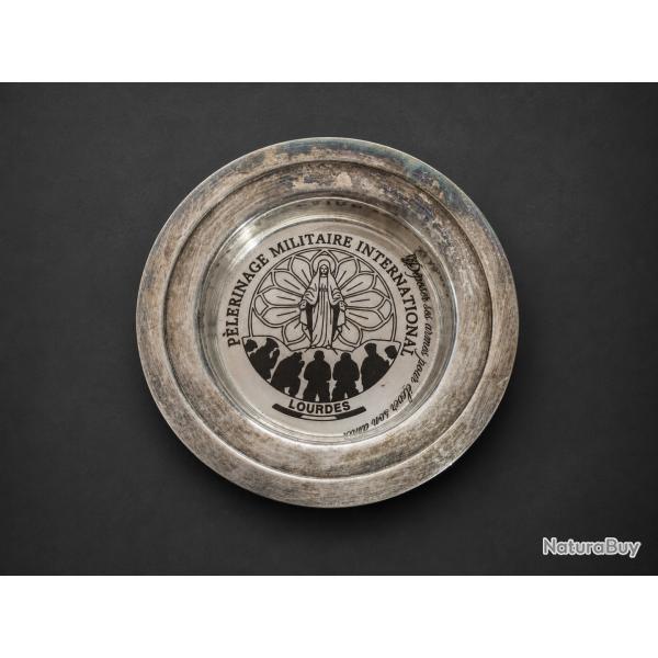 Coupelle vide-poche P�lerinage Militaire International Lourdes m�tal argent� 14cm Vierge Marie