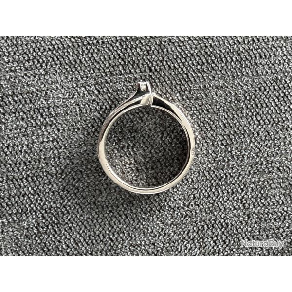 Bague solitaire or blanc 18 carats et diamant - taille 53