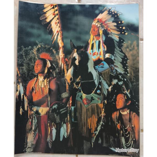 Poster guerriers indiens avec coiffes plumes