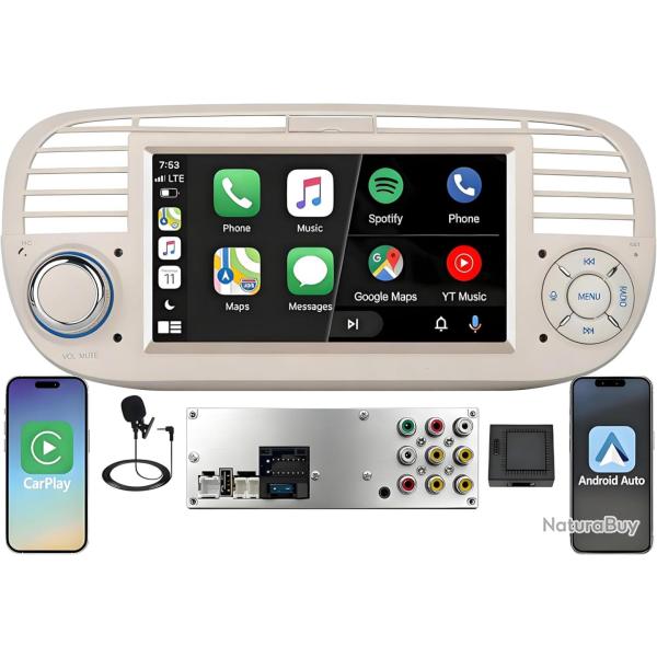 Autoradio pour Fiat 500 2013-2020,Linux,d�marrage 2s,�cran Fiat 500 Compatible avec Le contr�le au V