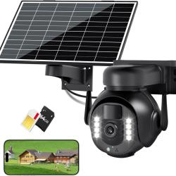 Cam&eacute;ra de Surveillance 4K - PTZ 360&deg; Ext&eacute;rieure &Eacute;tanche avec Zoom 5X, Cam&eacute;ra Solaire 4G/5G LTE pour