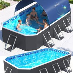 Piscine Rectangulaire Tubulaire avec Auvent, Piscine hors sol Pliable Grande, Metal Frame Piscine Tu