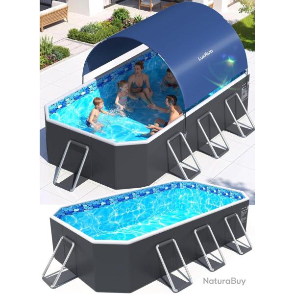 Piscine Rectangulaire Tubulaire avec Auvent, Piscine hors sol Pliable Grande, Metal Frame Piscine Tu