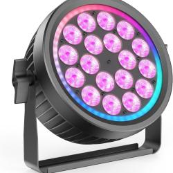 Projecteur LED DMX, 18x10W RGBW Silencieux Lumiere de Scene avec Anneau RGB, Jeux de Lumiere Eclaira