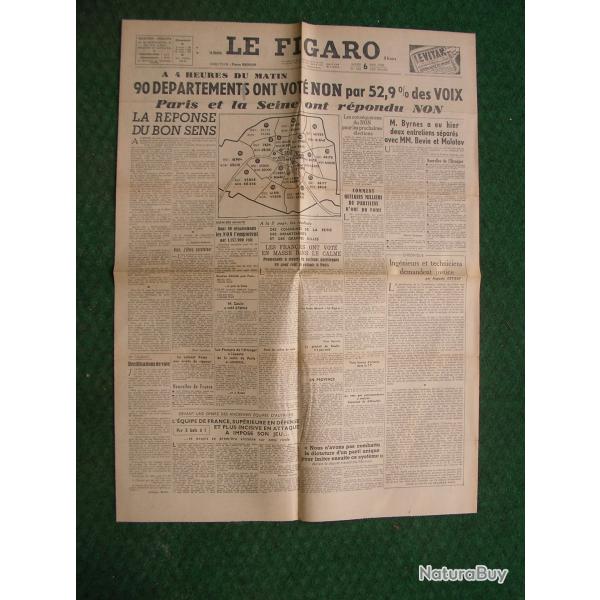 WW2 FRANCE JOURNAL FRANCAIS " LE FIGARO 6 MAI 1946 ' �POQUE LIB�RATION A+1 (39-45) be