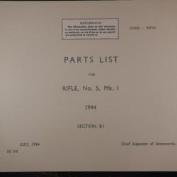 Rare - Catalogue de l'arm&eacute;e Britannique pi&egrave;ces et d&eacute;montage du Enfield (Jungle) N&deg; 5 MK I - 1944