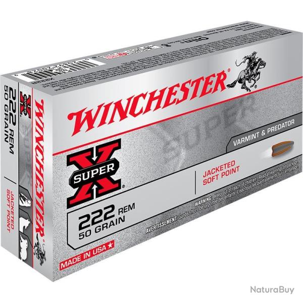 WINCHESTER POWER POINT CAL 222 REM  50 GRAIN  BOITE DE 20