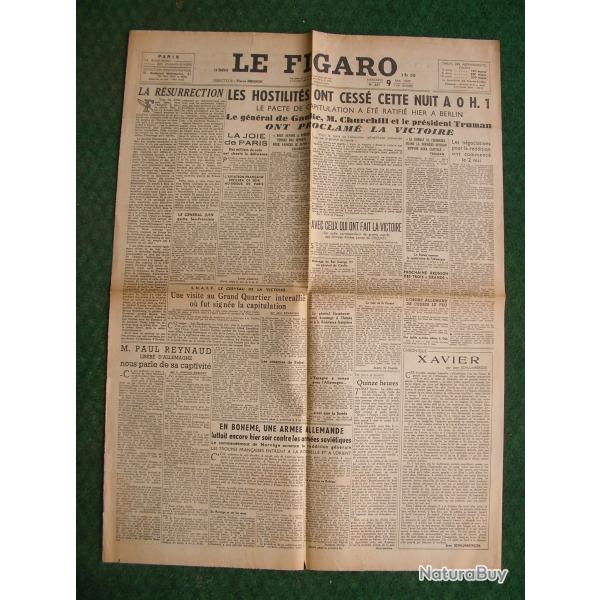WW2 FRANCE JOURNAL FRANCAIS " LE FIGARO 9 MAI 1945 ' �POQUE ARMISTICE J+1 (39-45)