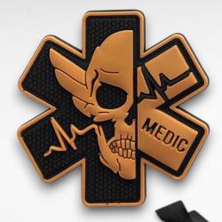 &Eacute;cusson PVC Medic Skull - Patch Croix de Vie Tactique - Fixation Scratch - 7CM