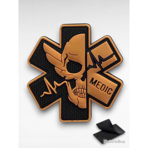 �cusson PVC Medic Skull - Patch Croix de Vie Tactique - Fixation Scratch - 7CM