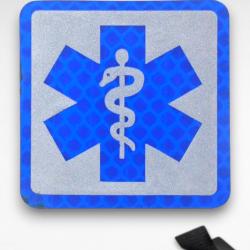 &Eacute;cusson R&eacute;fl&eacute;chissant Croix de Vie - Patch Secours Bleu - Scratch - Dim 5x5cm